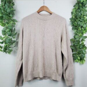 Vintage 70s Nikki Snowflake Knit Crew Neck Sweater Small Tan Minimal Holiday